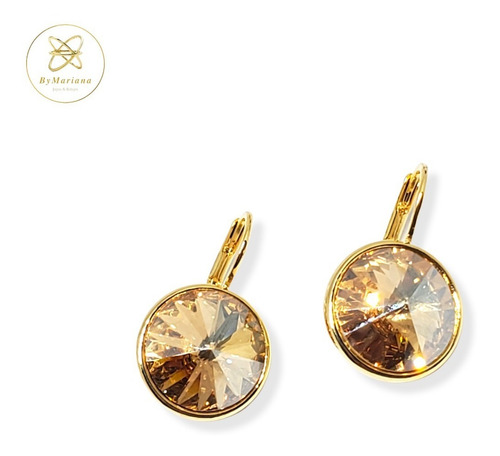 Aros Cristal Swa Dorado Bella Rivoli 13 Mm Cristal Ambar
