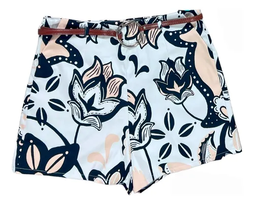comprar Short Corto Pluss Grande Estampad Con Cinturón Moda Dama 3ar