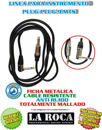 Imagen 3 de 10 de Cable Linea Para Instrumento Plug - Plug 9 Metros - La Roca