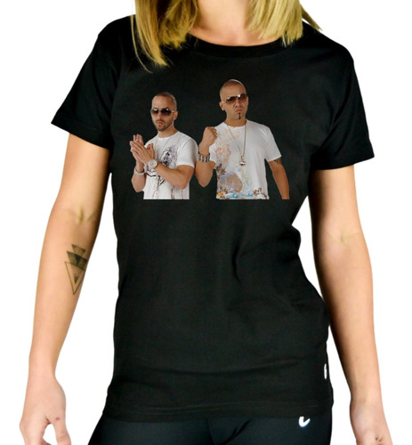 Remera Mujer Negra Algodón Wisin Y Yandel  Personalizada 