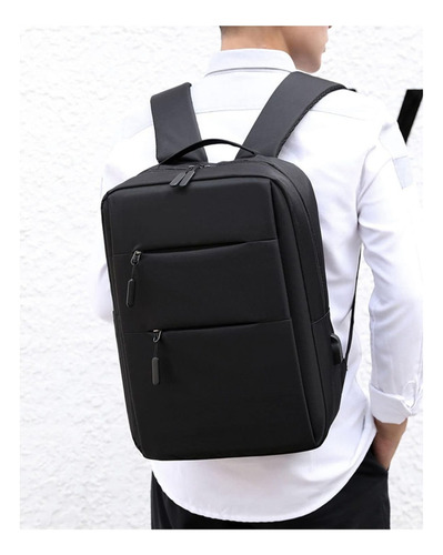 Mochila Color Negro / Gris Diseño Liso Cierres Antirrobo