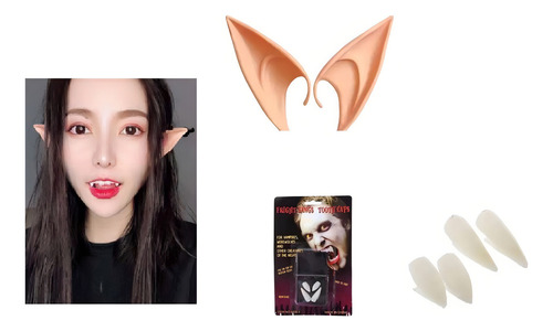 Kit Orelhas De Elfo , Dentes De Vampiro Para Fantasia