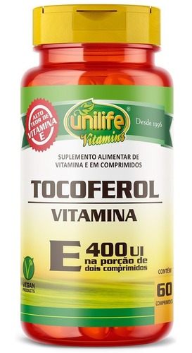 Vitamina E E400 Alfa Tocoferol 400 Ui Unilife Vegan 60 Cp