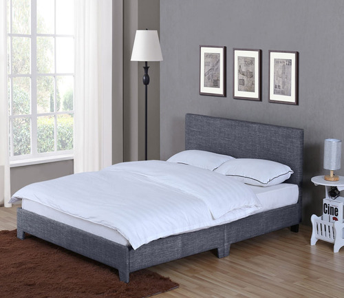 Decomil Base Cama Queen Cabecero Tapizada Liston Madera