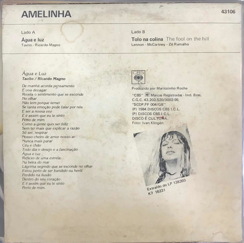 Compacto Amelinha Água E Luz Tolo Na Colina (Usado)