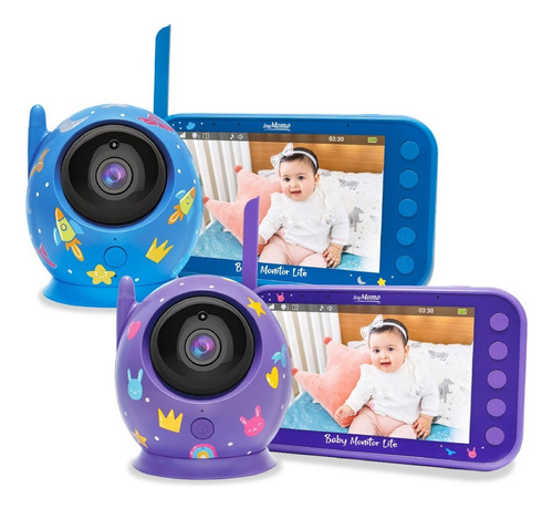 SoyMomo Lite Monitor de video Morado Pantalla 4.3 Visión Nocturna Colores Azul