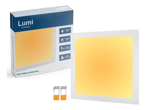 Kit 6 painel plafon super led 25w luminario embutir quadrado bivolt branco quente Lumi 