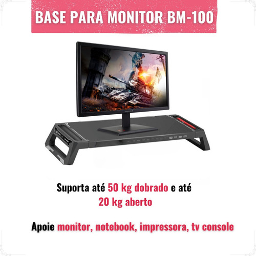 Base Para Monitor Suporte Celular Bm-100bk Com Usb E Gaveta