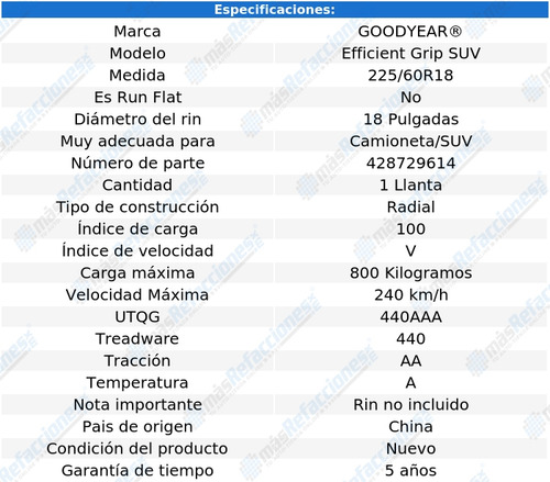 Llanta 225/60r18 Goodyear Efficient Grip Suv