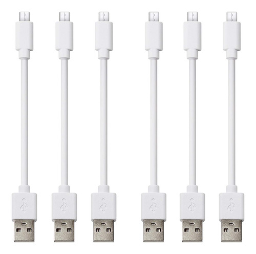 Clzwiin Cable Micro Usb Corto (paquete De 6 Unidades, Blanco