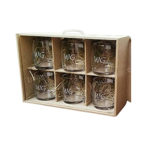 Caja 6 Vasos Whisky Bar Line Grabado Laser Cristal Bohemia