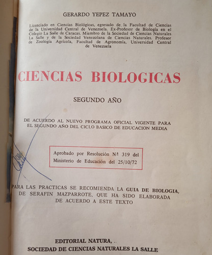 Biología 2do Año Ed Natura / Gerardo Yepez Tamayo (Usado)