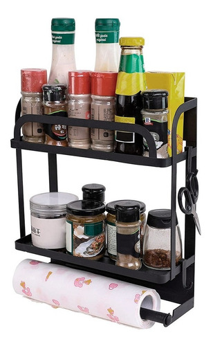 Repisa Organizadora Rack Con Portarollo Negra Cocina 85034