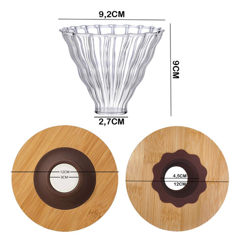Coador Passador De Café Vidro V60 101 Base De Bambu