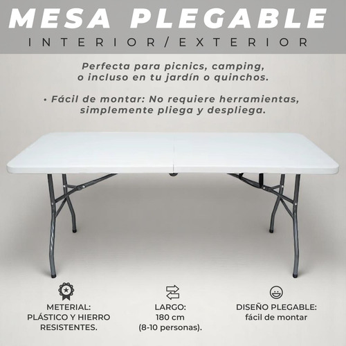 Mesa Plegable De Interior Exterior 180cm Quincho Picnics