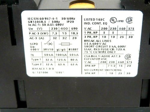 Contactor Tripolar 32 A 3rt1034-1bb40 Siemens