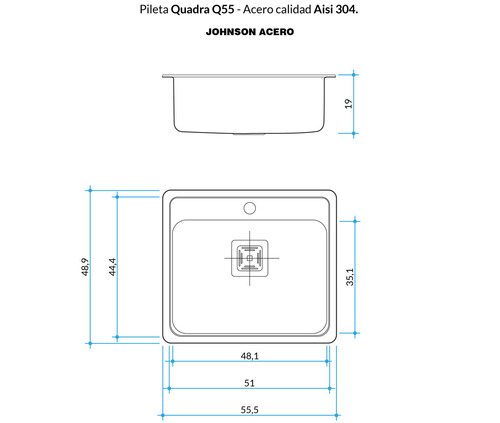 Imagen 2 de 3 de Pileta Bacha Simple Cocina Johnson Luxor Quadra Mini Q55 Ad