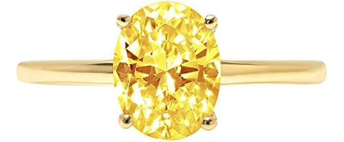 Anillo 2 Quilates Corte Ovalado Solitario Amarillo Canario C