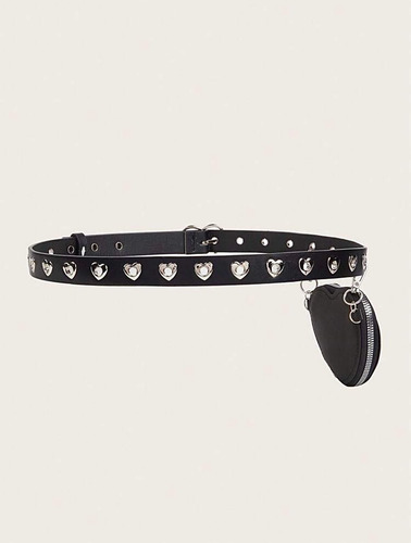 Cinturón Decorativo Moda Corazones Con Monedero Importado Negro Único