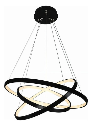 C Lustre Design Moderno Led Pendente 3 Arcos Anéis Preto