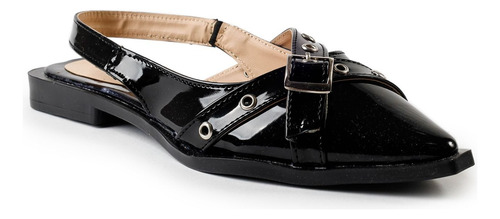 Zapatos Flats Punta Picuda Con Hebillas Y Talon Descubierto
