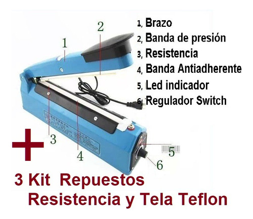 Selladora Térmica 40cm Bolsas Plast. + 3 Rep. Resist. Teflon