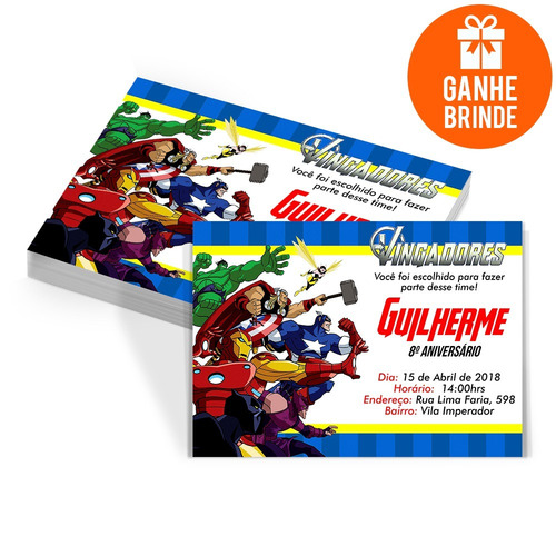 Imagem 1 de 2 de 50 Convites Aniversário Vingadores Super Heróis