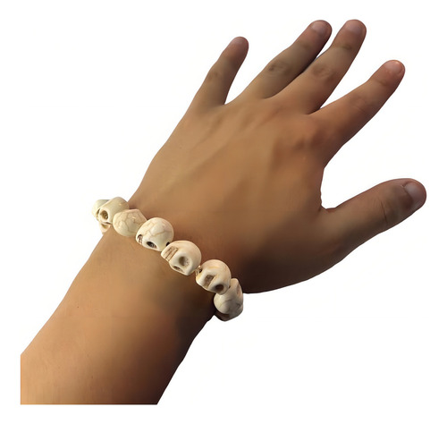 Pulseira Resina Caveira Crânio Cor Marfin 8 Mm
