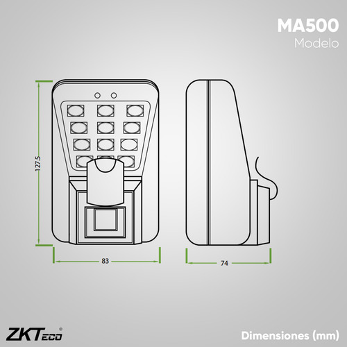 Zkteco control de acceso reloj checador MA500 12V soporta 3000 huellas y 30000 tarjetas RFID conexión TCP/IP