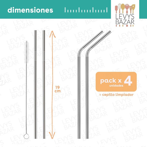 Imagen 4 de 10 de Set X4 Sorbetes Acero Inoxidable Reutilizable Metal Pajitas