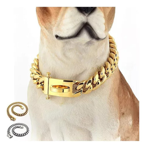 Collares De Acero Inoxidable Para Perros Grandes - Oro Plata