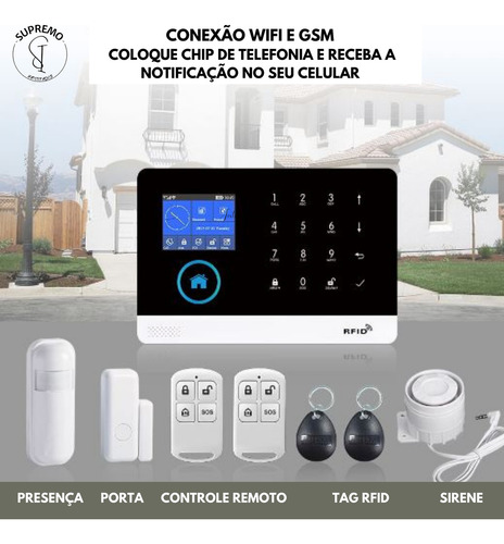 Central De Alarme Tuya Smart Completa Wifi Gsm Chip Sem Fio Branco