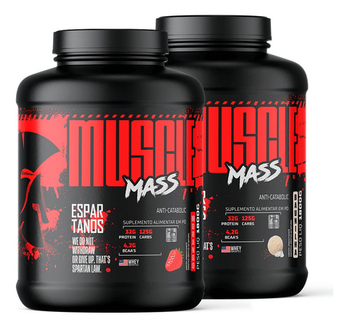 Kit 2x Muscle Mass Hipercalórico - Espartanos Sabor Baunilha E Morango