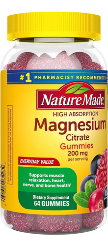 Nature Made Citrato De Magnesio 200 Mg 64 Gomitas Sabor Frutos rojos