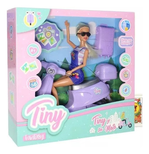 Muñeca Articulada Con Moto Rosa Grande Vehiculo