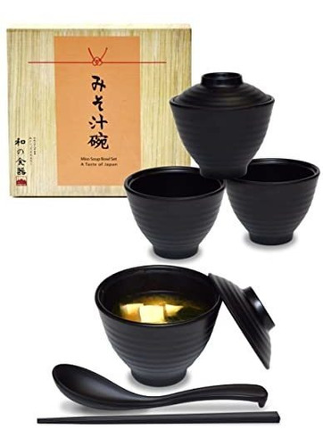 cucharas y palillos en rojo Juego de 4 cuencos de sopa de melamina estilo japonés tradicional con tapas a juego 