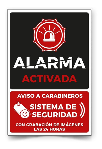 Señal Alarma Activada Sistema De Seguridad 30x20cm Metálica