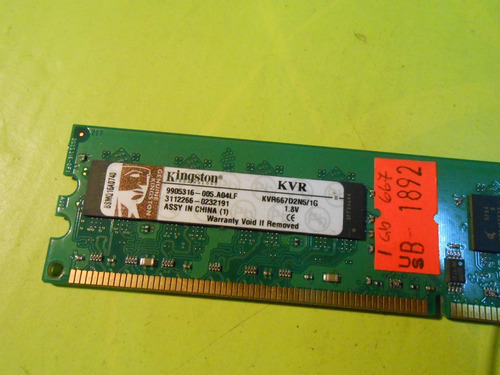 Memoria Kingston Ddr2 1gb - 667 Mhz - Kvr667d2n5/1g (Usado)