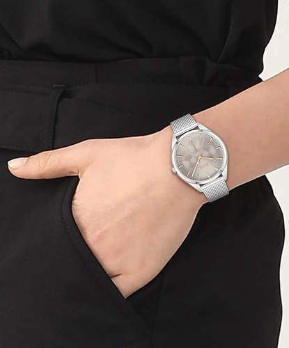 Reloj Hugo Boss Saya Para Dama Acero Inoxidable 1502638 Color Plateado