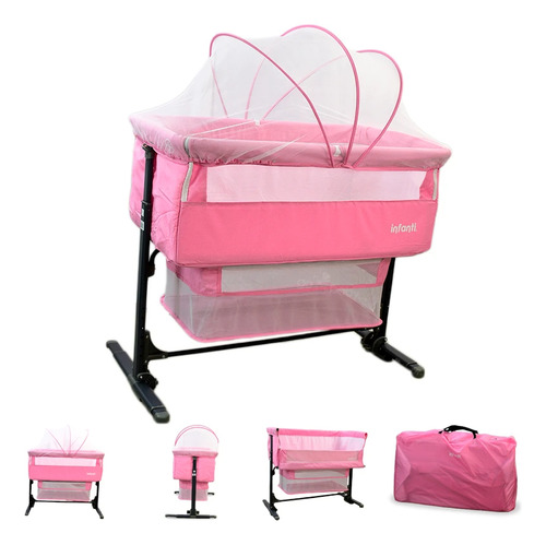 Cuna Colecho Infanti Golf Color Rosa Antirreflujo Y Mecedora