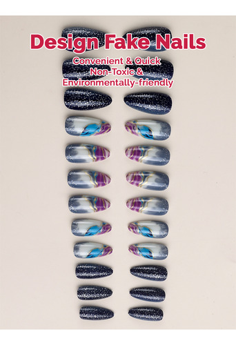 Uñas Postizas De Gelatina 24u Diseño De Uñas De Gel Set Negro Lisa