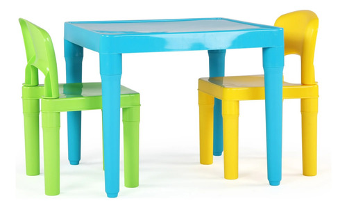 Set Infantil De Mesa Con 2 Sillas Multicolor De Pastico Niño Azul Amarillo Con Verde