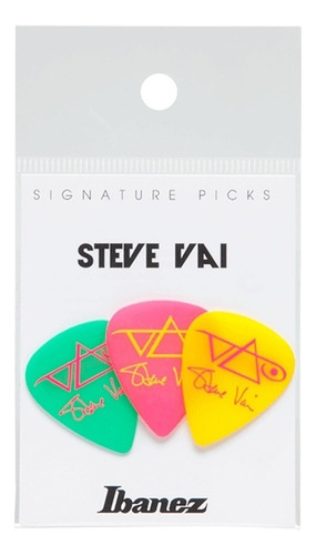 Kit 3 Palhetas Ibanez Steve Vai Signature B1000svgpy Cor Verde/Rosa/Amarelo Tamanho 1,0 mm