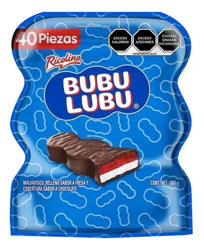 Bubulubu Malvavisco Relleno Cubierto Chocolate 40pzs De 25g