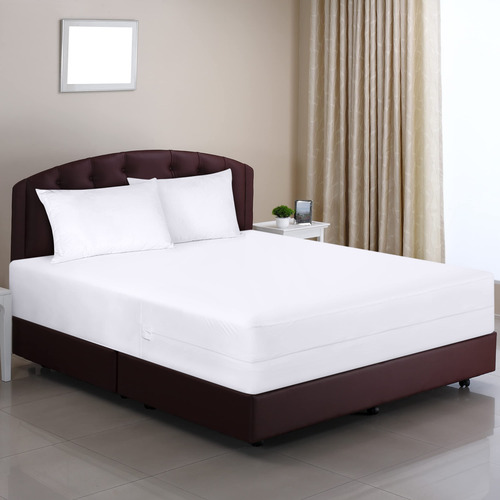 Protector De Colchon Blanco Queen Size Microfibra Ligera Blanco Liso Queen