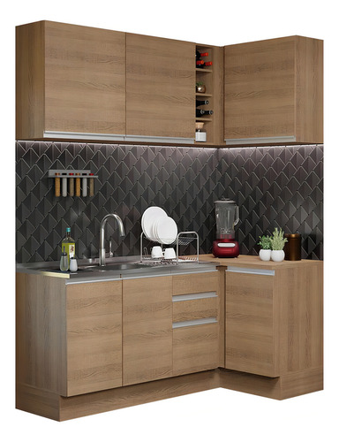 Cocina Integral Completa Modular Madesa Glamy Esquinera 269cm 01 Color Marrón