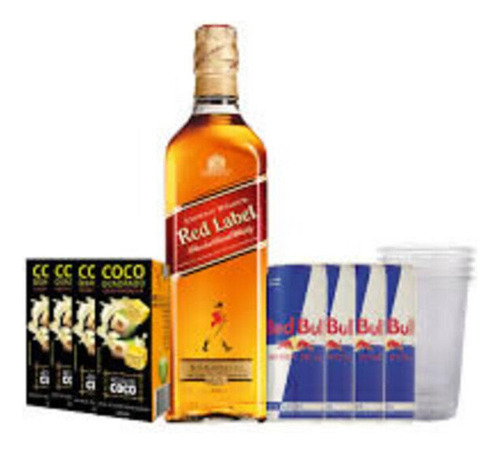 Kit Whisky Red Label 1l + 4 Red Bull + 4 Águas De Coco