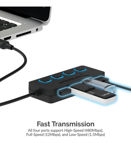 Concentrador Sabrent Usb 2.0 De 4 Puertos Con Interruptores