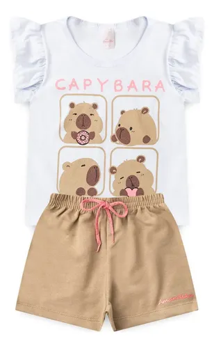Conjunto Menina Verão Branco Estampado 3860