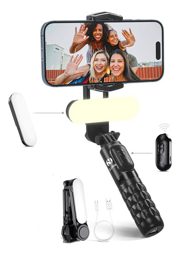 Estabilizador Gimbal Selfie Stick Con Luz Led Para Celular